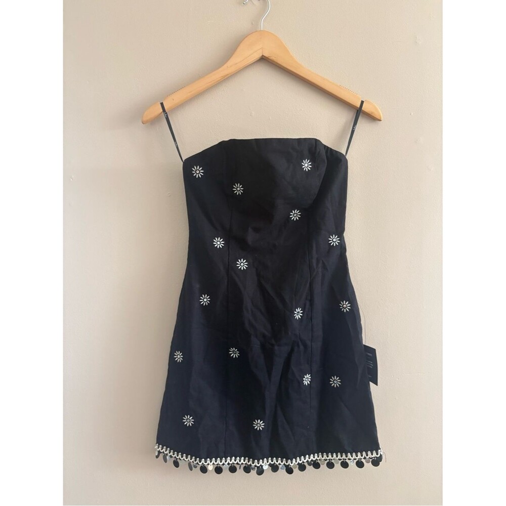 Lulus Carlijn Black Embroidered Paillette Sequin Strapless Mini Dress Size XS